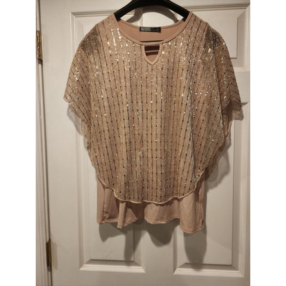 Women's CURE. Sequin Overlay Top Tan/Gold Size L
